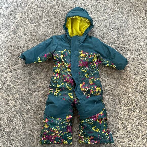 LL Bean Coldbuster Snowsuit Blue Yellow Pink Toddler 12-18 Mo Adjustable Stitch - Picture 2 of 9